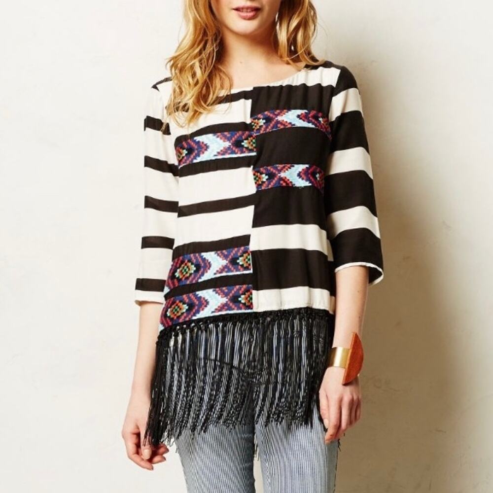 Anthropologie Floreat Fringed Latitudes Aztec Top